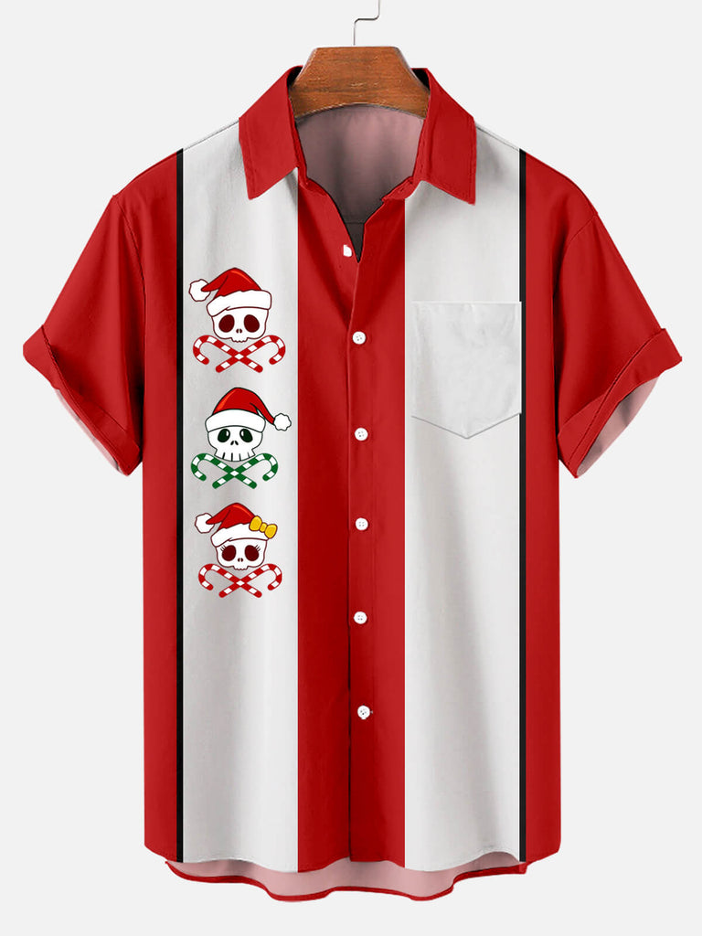 Christmas Skull Men's Short Sleeve Casual Shirt Red / MMens short sleeve shirts Big and tall Mens shirts Short sleeve shirts for men Mens 4xl shirts Casual short sleeve shirts