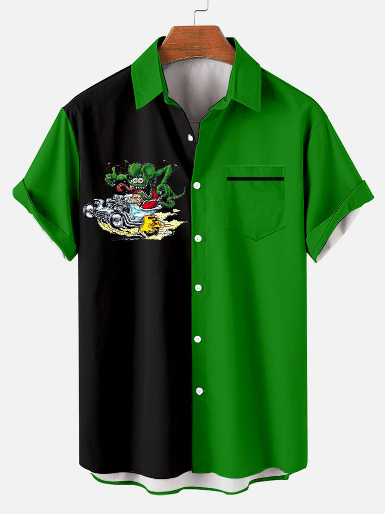 Automotive Rat Fink Short Sleeve Lapel Pocket ShirtMens short sleeve shirts Big and tall Mens shirts Short sleeve shirts for men Mens 4xl shirts Casual short sleeve shirts