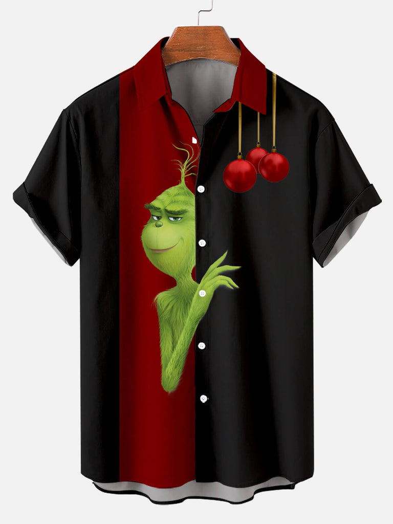 Christmas Grinches Monster Men's Short Sleeve Casual Shirt Black / M