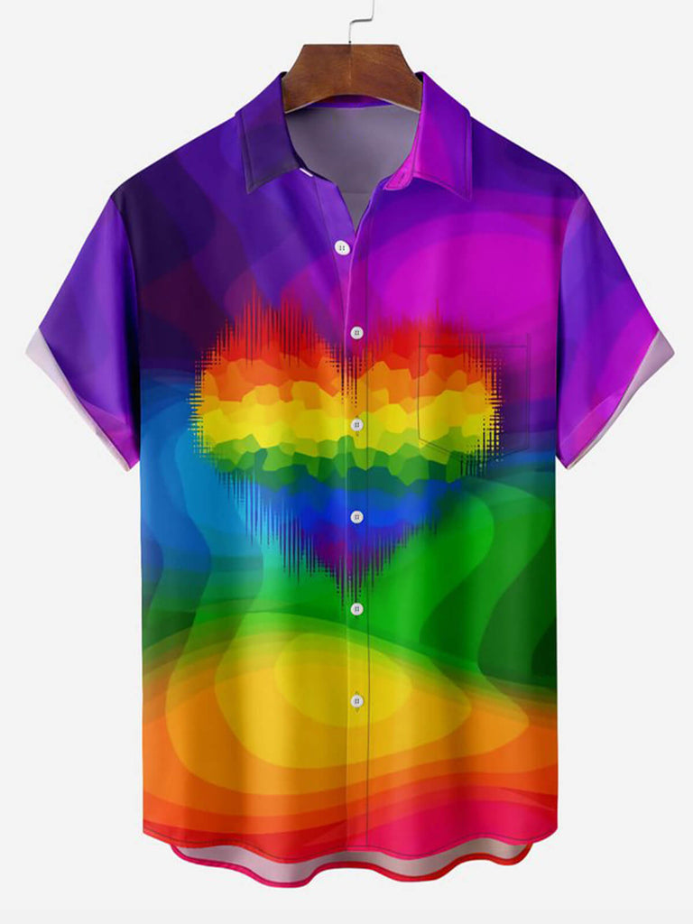 Men's Colorful Rainbow Heart Chest Pocket Short Sleeve ShirtMens short sleeve shirts Big and tall Mens shirts Short sleeve shirts for men Mens 4xl shirts Casual short sleeve shirts