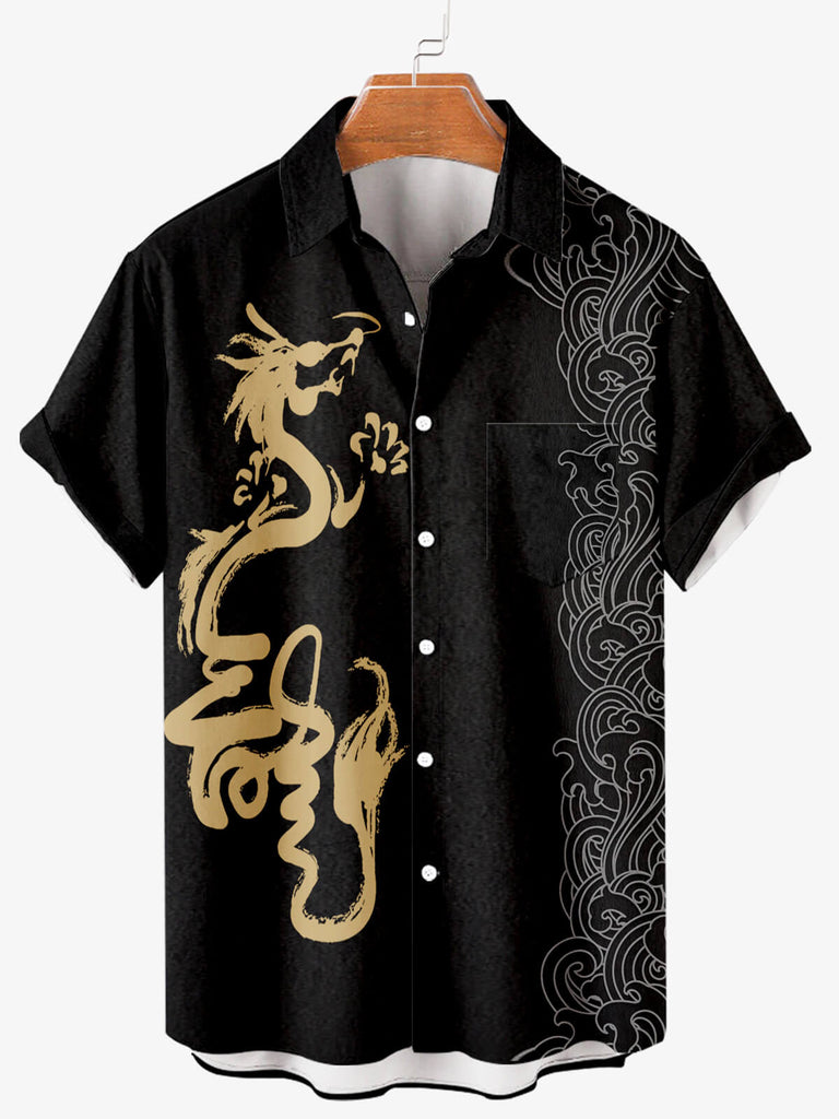 Chinese Dragon Men's Short Sleeve Shirt Black / MMens short sleeve shirts Big and tall Mens shirts Short sleeve shirts for men Mens 4xl shirts Casual short sleeve shirts