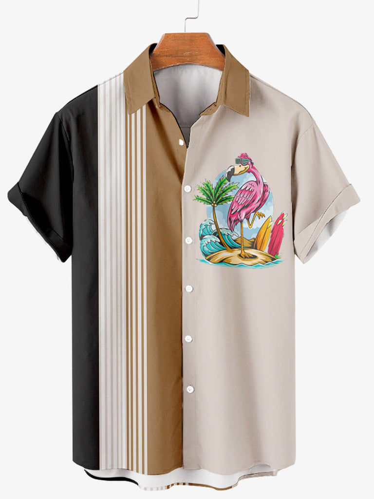 Hawaii Flamingo On Holiday Men's Short Sleeve Shirt Khaki / MMens short sleeve shirts Big and tall Mens shirts Short sleeve shirts for men Mens 4xl shirts Casual short sleeve shirts