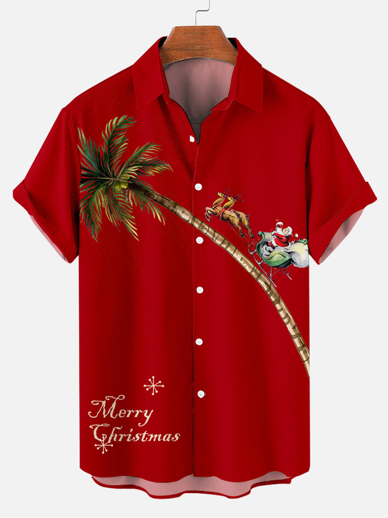 Santa On Vacation Men's Casual Short-Sleeved Shirt Red / M