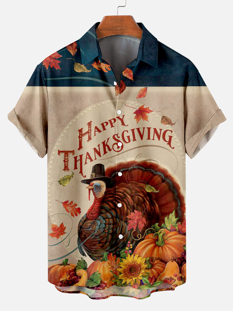 Happy Thanksgiving Men's Short Sleeve Casual Shirt Apricot / M