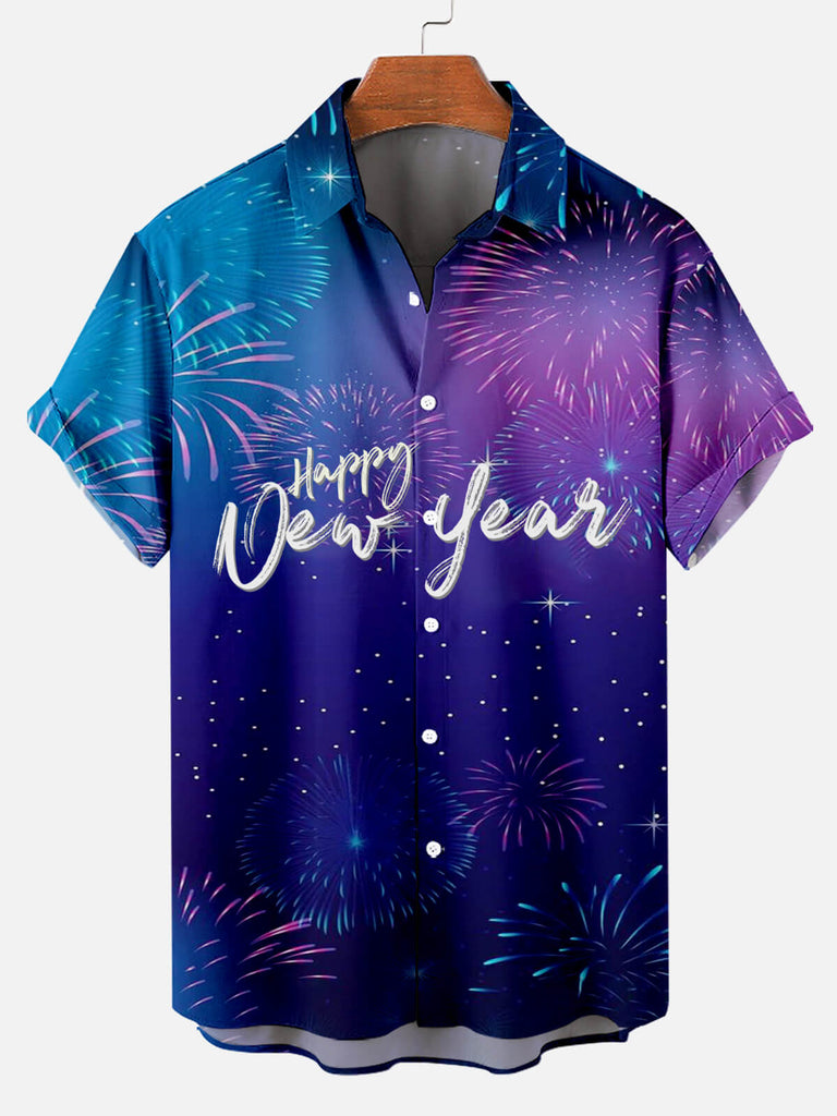 Happy New Year Firework Men's Short Sleeve Shirt Blue / M