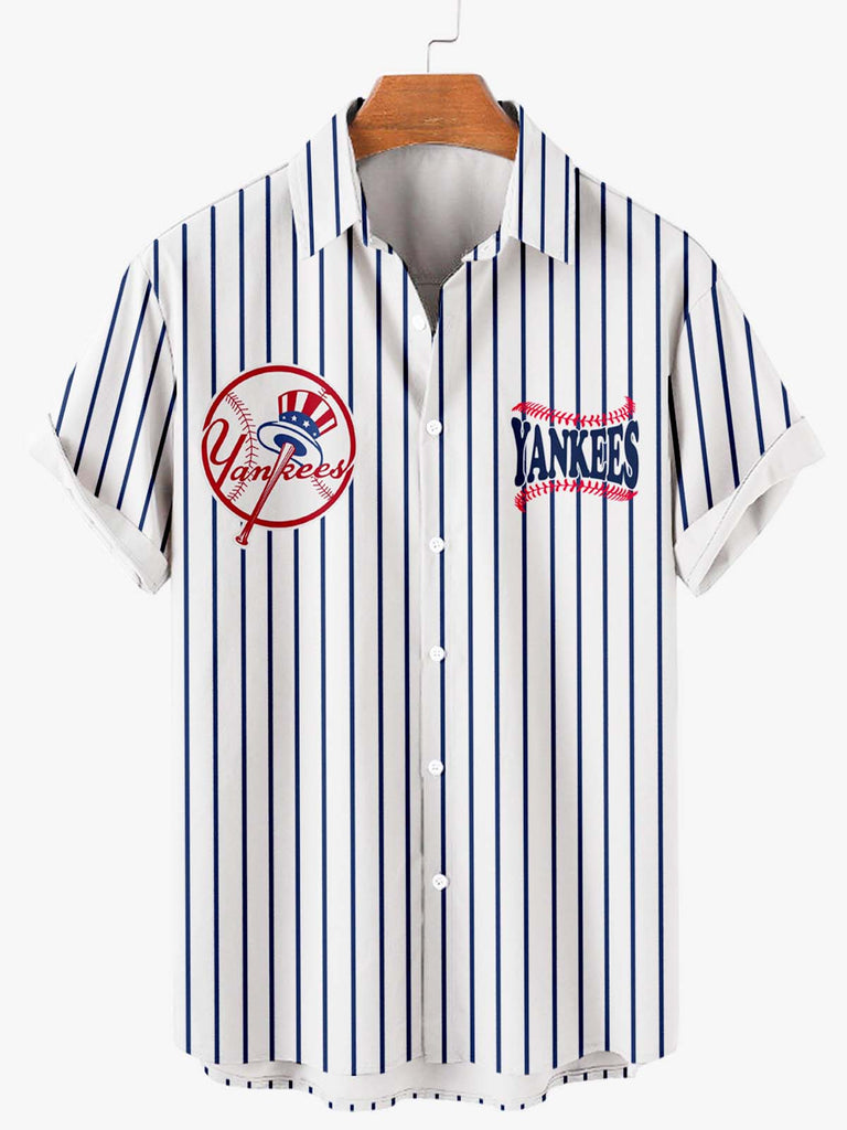 New York Yankees Striped Men's Short Sleeve Shirt White Blue / MMens short sleeve shirts Big and tall Mens shirts Short sleeve shirts for men Mens 4xl shirts Casual short sleeve shirts