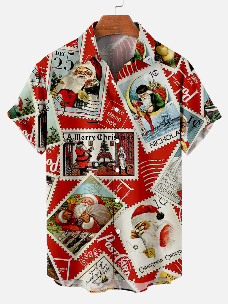 Christmas Photo Men's Short Sleeve Shirt Red / M