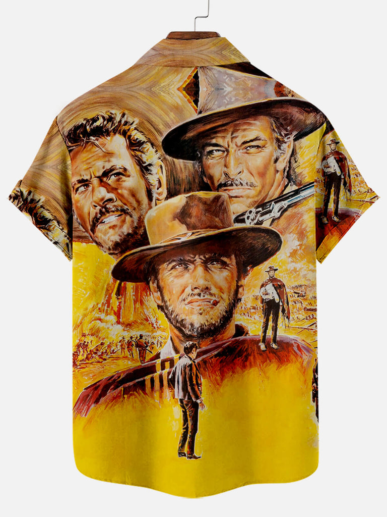 Clint Eastwood Color Set Good Bad Ugly Bad Western Movie Poster Print Men's Short Sleeve ShirtMens short sleeve shirts Big and tall Mens shirts Short sleeve shirts for men Mens 4xl shirts Casual short sleeve shirts