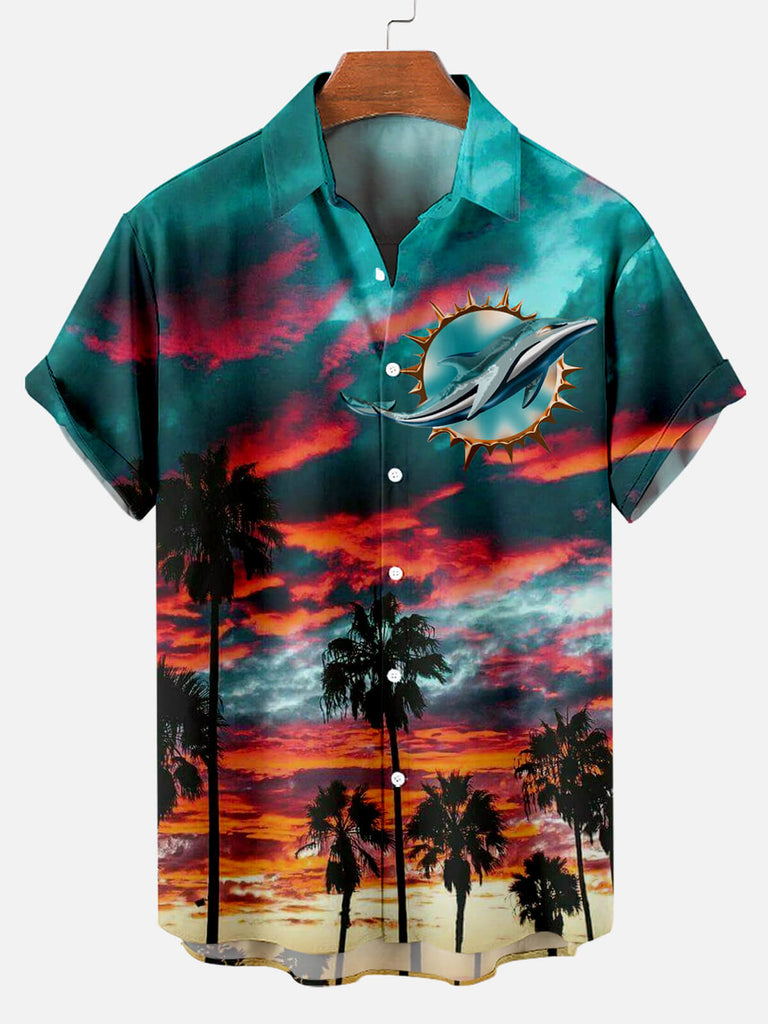 Miami Dolphins Hawaiian Men's Short Sleeve Shirt Blue / M