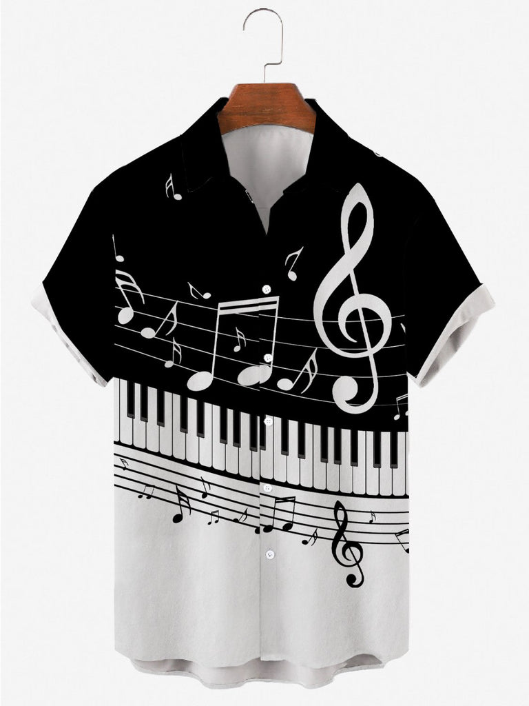 Men's Music Collection B&W Piano Breathable Soft Front Button Shirt Black / MMens short sleeve shirts Big and tall Mens shirts Short sleeve shirts for men Mens 4xl shirts Casual short sleeve shirts