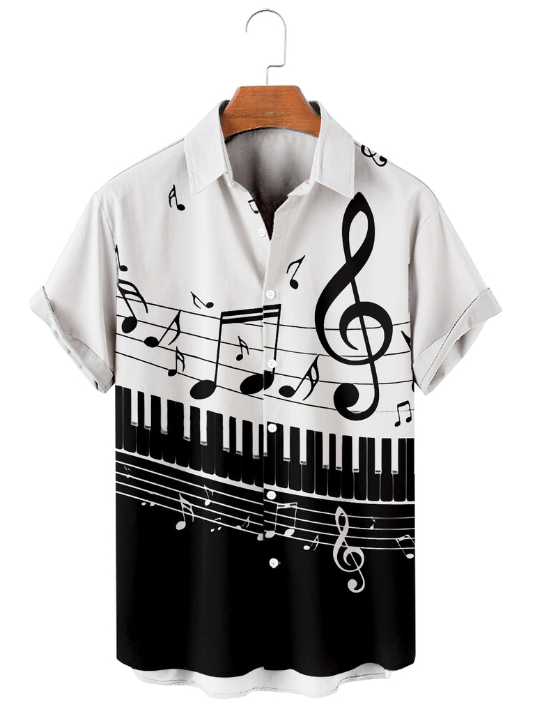 Men's Music Collection B&W Piano Breathable Soft Front Button Shirt White / MMens short sleeve shirts Big and tall Mens shirts Short sleeve shirts for men Mens 4xl shirts Casual short sleeve shirts