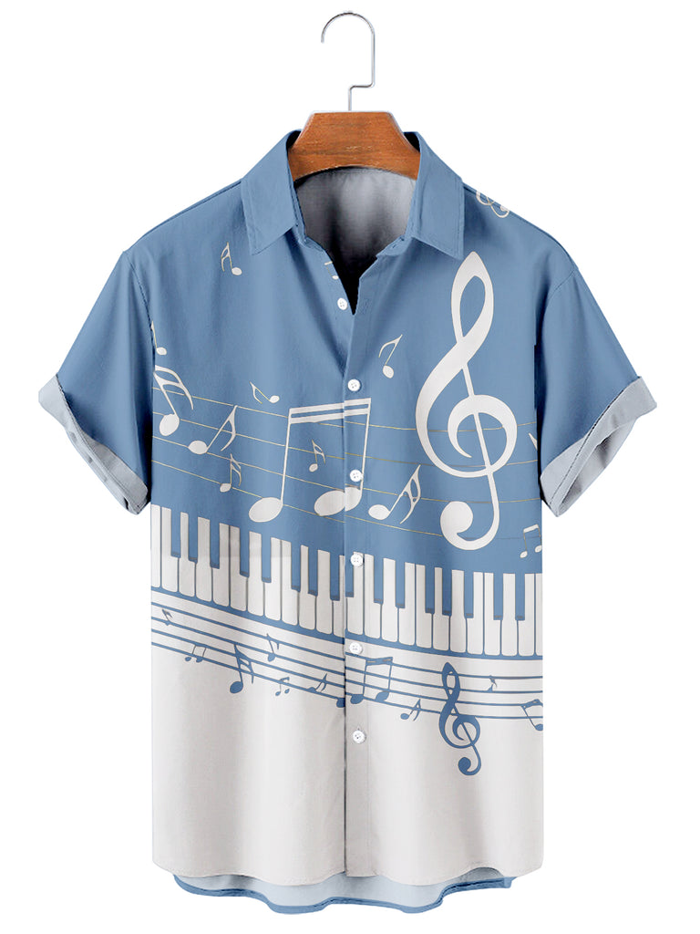 Men's Music Collection B&W Piano Breathable Soft Front Button Shirt Blue / MMens short sleeve shirts Big and tall Mens shirts Short sleeve shirts for men Mens 4xl shirts Casual short sleeve shirts