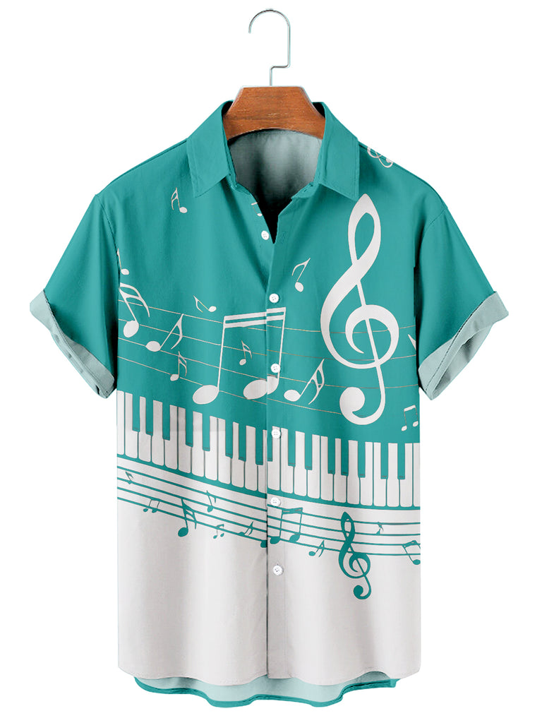 Men's Music Collection B&W Piano Breathable Soft Front Button Shirt Mint Green / MMens short sleeve shirts Big and tall Mens shirts Short sleeve shirts for men Mens 4xl shirts Casual short sleeve shirts