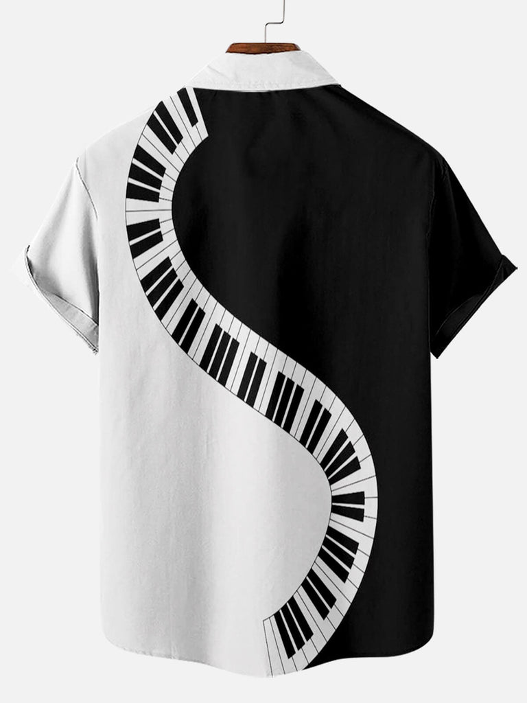 Black & White Piano Men's Short Sleeve TopsMens short sleeve shirts Big and tall Mens shirts Short sleeve shirts for men Mens 4xl shirts Casual short sleeve shirts