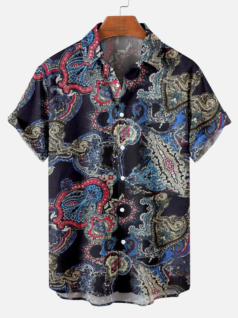 Retro Ethnic Pattern Men's Short Sleeve Tops Blue / MMens short sleeve shirts Big and tall Mens shirts Short sleeve shirts for men Mens 4xl shirts Casual short sleeve shirts