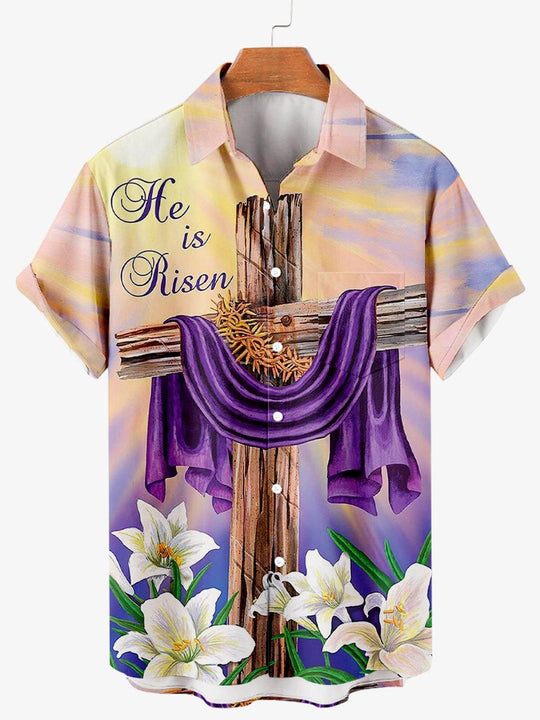 Easter Crucifix Print Men's Shirt Purple / M