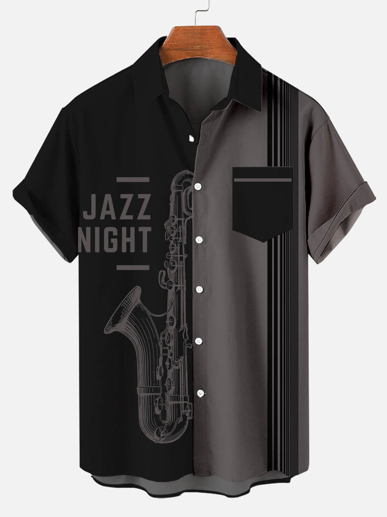 Music Festival Jazz Night Stripes Men's Short Sleeve ShirtMens short sleeve shirts Big and tall Mens shirts Short sleeve shirts for men Mens 4xl shirts Casual short sleeve shirts