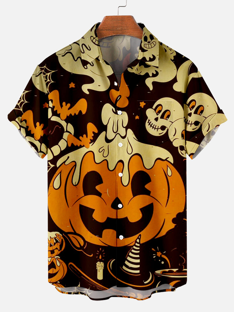 Halloween Big Pumpkin Men's Short Sleeve Shirt Purple Red / M