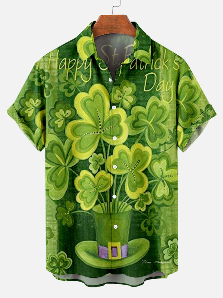 St. Patrick's Day Clover Men's Short Sleeve Shirt Green / MMens short sleeve shirts Big and tall Mens shirts Short sleeve shirts for men Mens 4xl shirts Casual short sleeve shirts