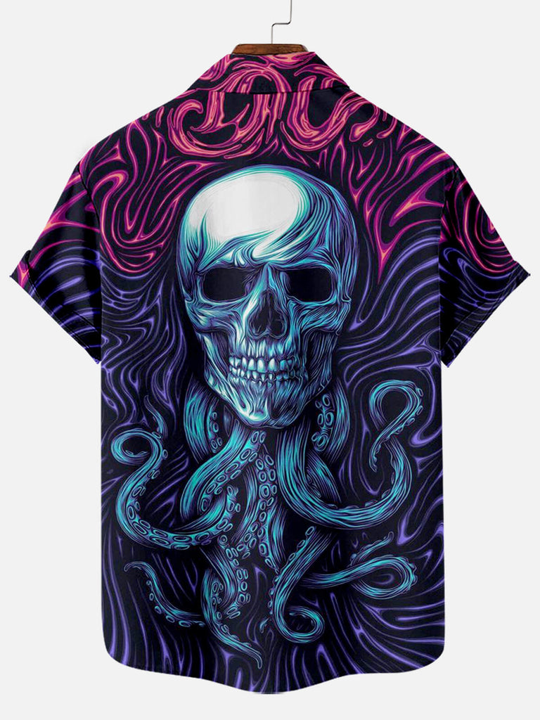 Cthulhu Octopus Skull Pattern Men's Short Sleeve TopsMens short sleeve shirts Big and tall Mens shirts Short sleeve shirts for men Mens 4xl shirts Casual short sleeve shirts