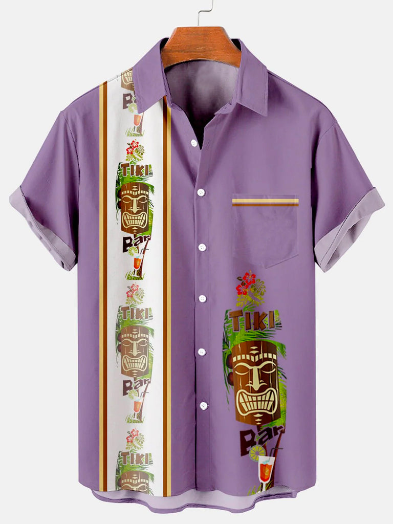 Men's Hawaiian Tiki Print Bowling Casual Short Sleeve Shirt with Chest PockerMens short sleeve shirts Big and tall Mens shirts Short sleeve shirts for men Mens 4xl shirts Casual short sleeve shirts