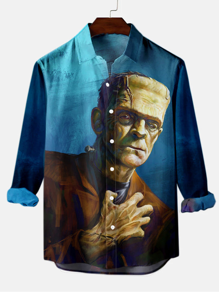 Halloween Frankenstein Men's Long Sleeve Shirt Blue / MMens short sleeve shirts Big and tall Mens shirts Short sleeve shirts for men Mens 4xl shirts Casual short sleeve shirts