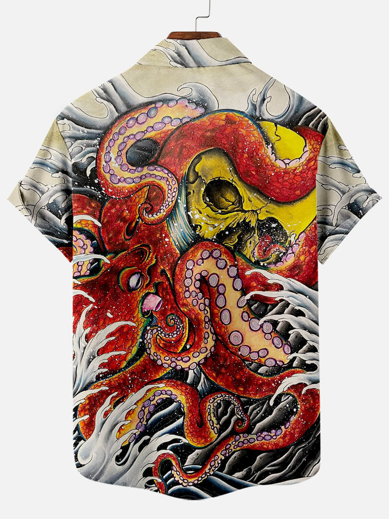 Octopus Skull Skeleton Men's Short Sleeve ShirtMens short sleeve shirts Big and tall Mens shirts Short sleeve shirts for men Mens 4xl shirts Casual short sleeve shirts