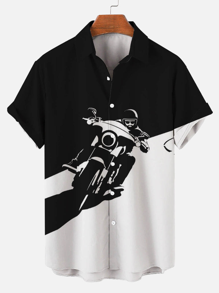 Motorcycle Print Men's Short Sleeve Shirt Black / MMens short sleeve shirts Big and tall Mens shirts Short sleeve shirts for men Mens 4xl shirts Casual short sleeve shirts