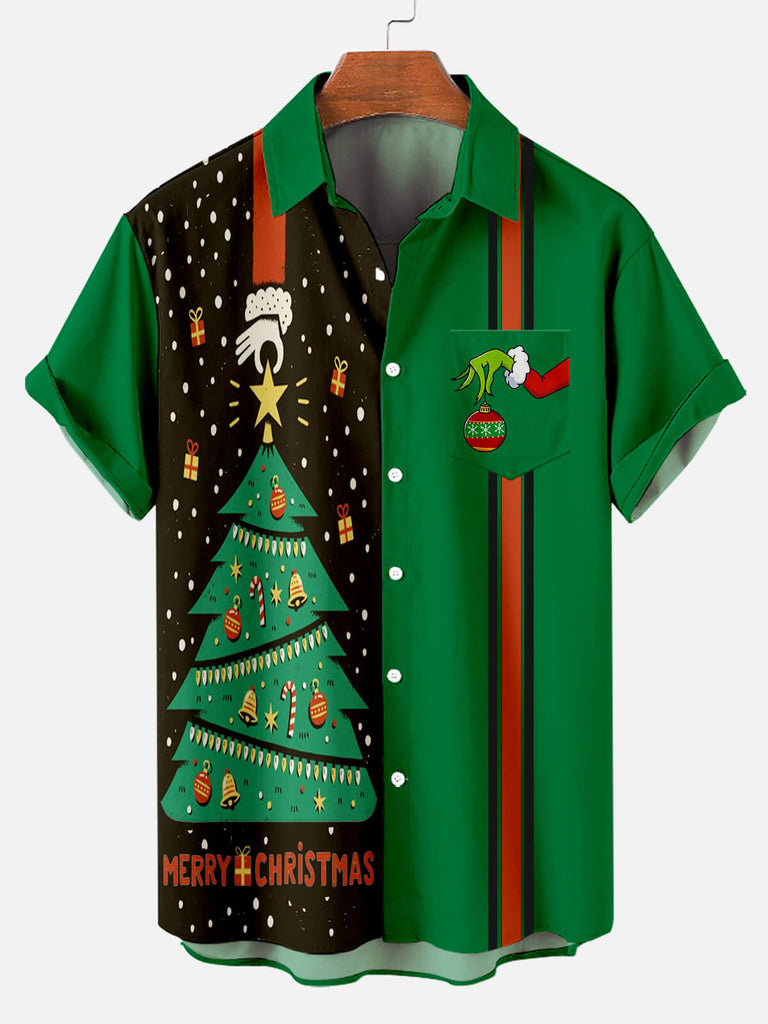 Christmas Grinches Men's Short Sleeve Casual Shirt Green / M