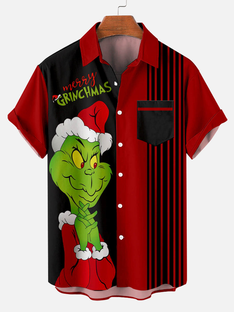 Merry Grinchmas Striped Men's Short Sleeve Shirt Red / M