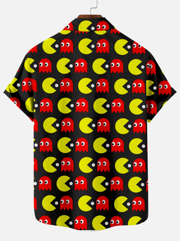 Cartoon PAC-MAN Doodle Men's Short Sleeve Casual ShirtMens short sleeve shirts Big and tall Mens shirts Short sleeve shirts for men Mens 4xl shirts Casual short sleeve shirts