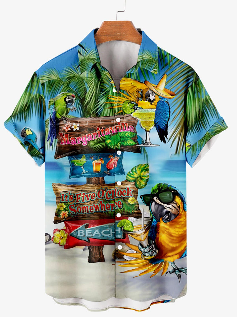 Seaside parrot leisure Men's Short Sleeve Shirt Blue / MMens short sleeve shirts Big and tall Mens shirts Short sleeve shirts for men Mens 4xl shirts Casual short sleeve shirts