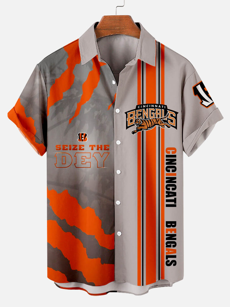 Cincincati Bengals Stripe Men's Short Sleeve Shirt Orange / M