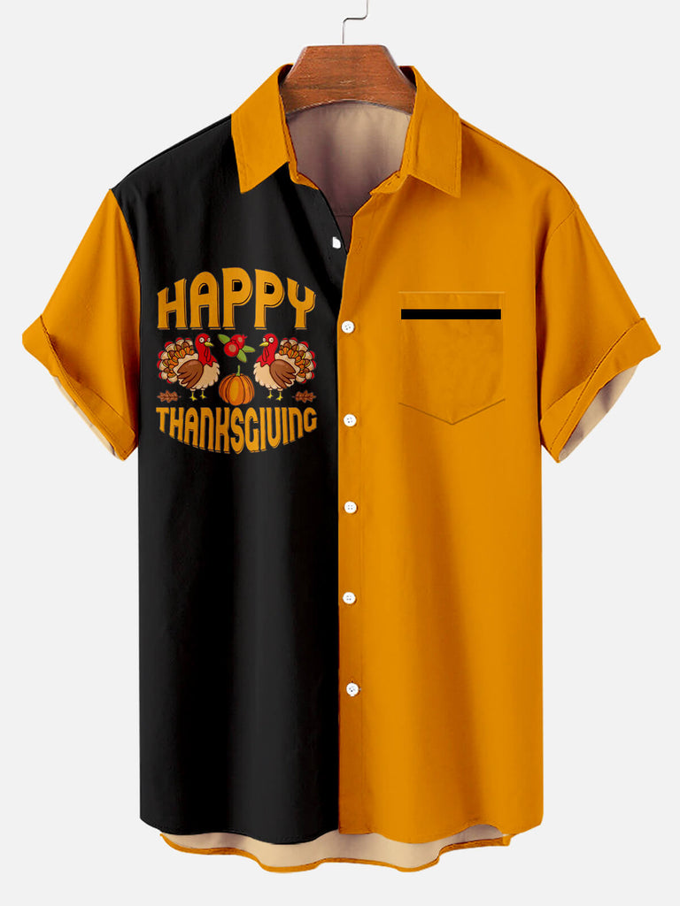 Thanksgiving Turkey Men's Short Sleeve Shirt Orange / MMens short sleeve shirts Big and tall Mens shirts Short sleeve shirts for men Mens 4xl shirts Casual short sleeve shirts