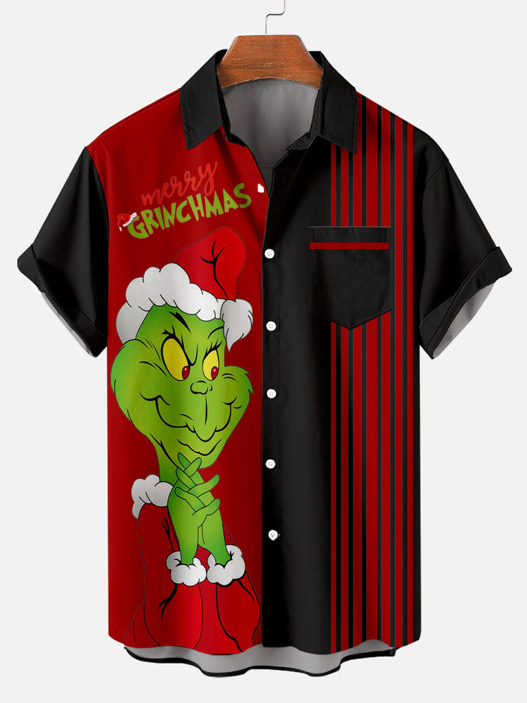 Merry Grinchmas Striped Men's Short Sleeve Shirt Black / M