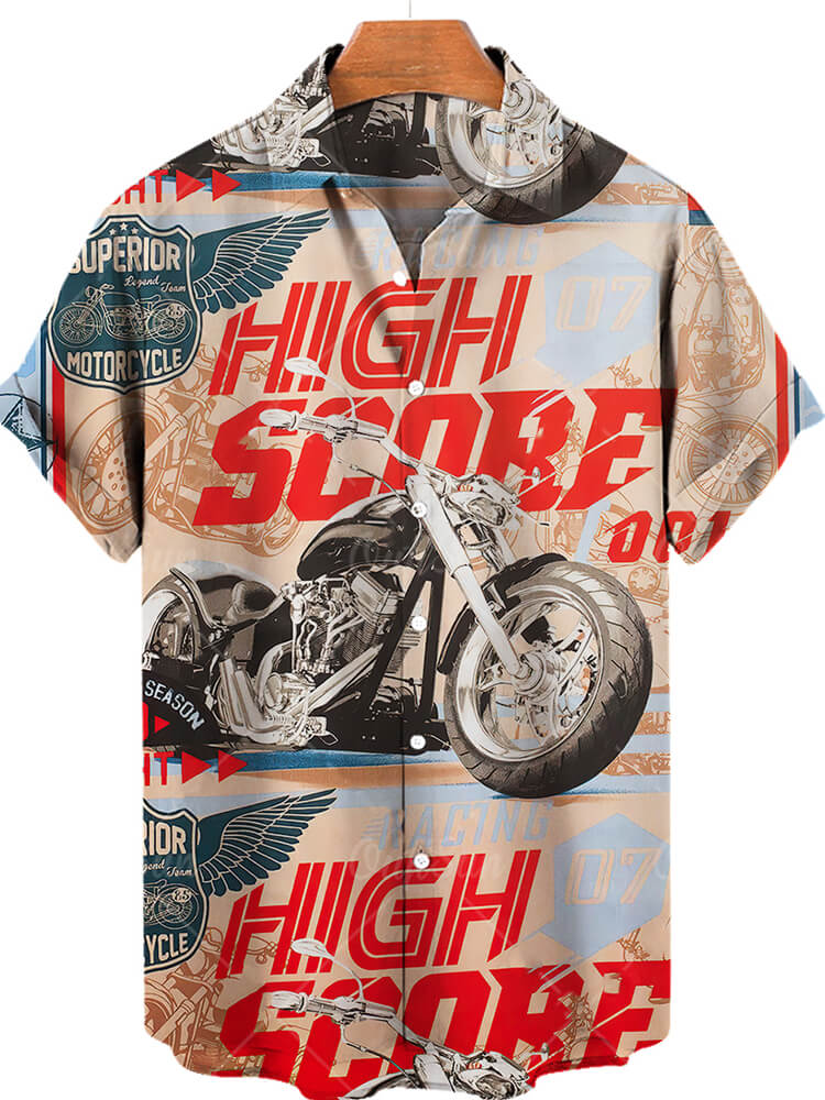 Motorcycle Vintage Men's Hawaiian Beach Short Sleeve ShirtMens short sleeve shirts Big and tall Mens shirts Short sleeve shirts for men Mens 4xl shirts Casual short sleeve shirts