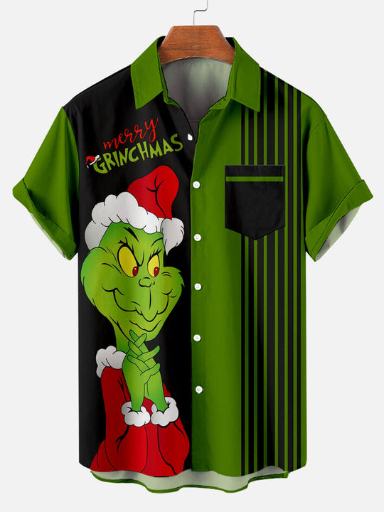 Merry Grinchmas Striped Men's Short Sleeve Shirt Green / M