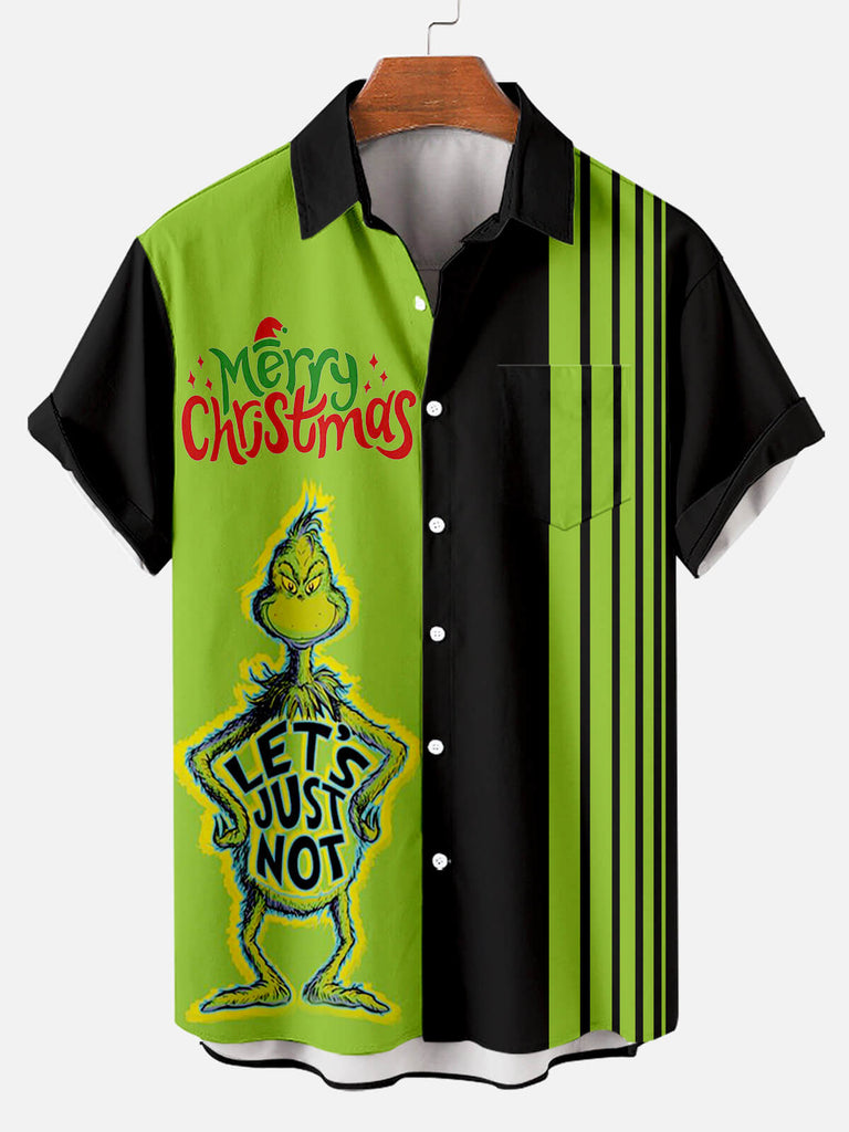 Christmas Striped Grinch Men's Short Sleeve Shirt Black / M