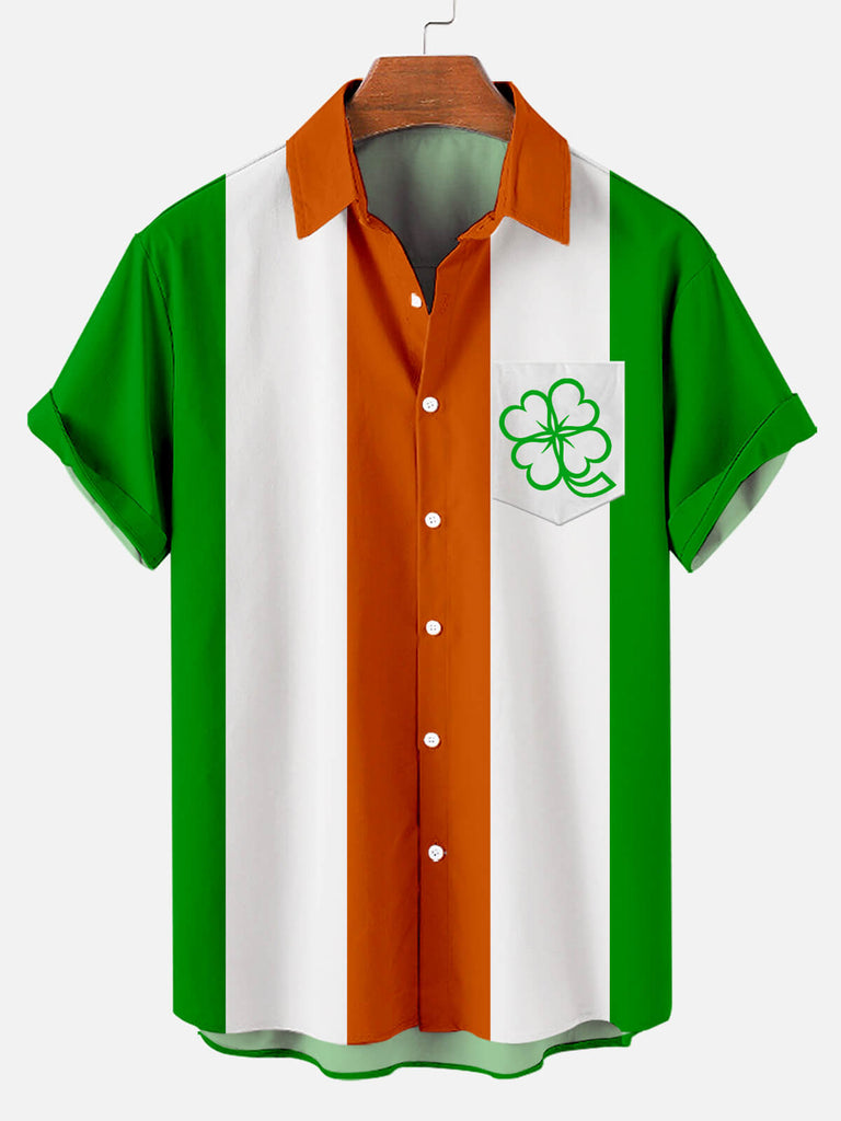 Saint Patrick's Day Striped Men's Short Sleeve Shirt Green / MMens short sleeve shirts Big and tall Mens shirts Short sleeve shirts for men Mens 4xl shirts Casual short sleeve shirts