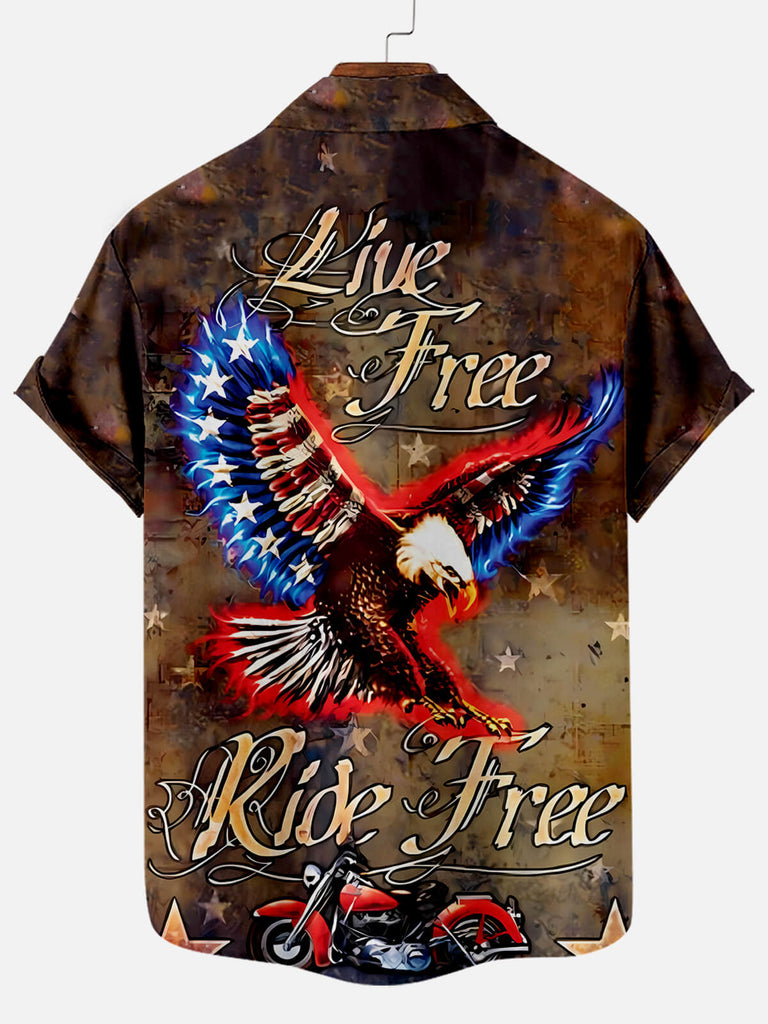 Live Free Ride Free Hawk Flag Pattern Men's Short Sleeve ShirtMens short sleeve shirts Big and tall Mens shirts Short sleeve shirts for men Mens 4xl shirts Casual short sleeve shirts