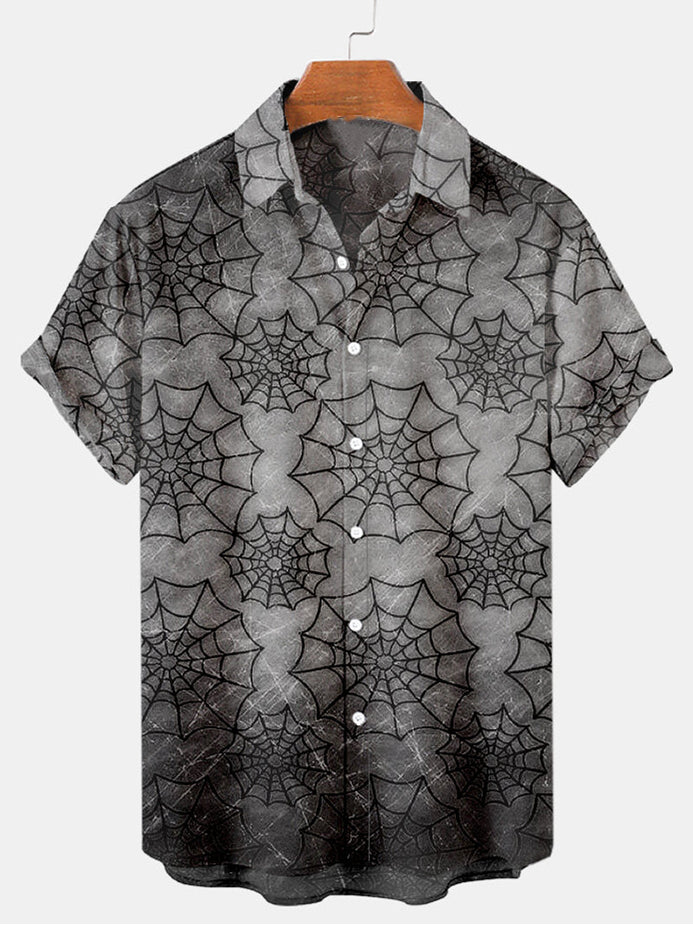 Halloween Spider Web Men's Short Sleeve Shirt Gray / M