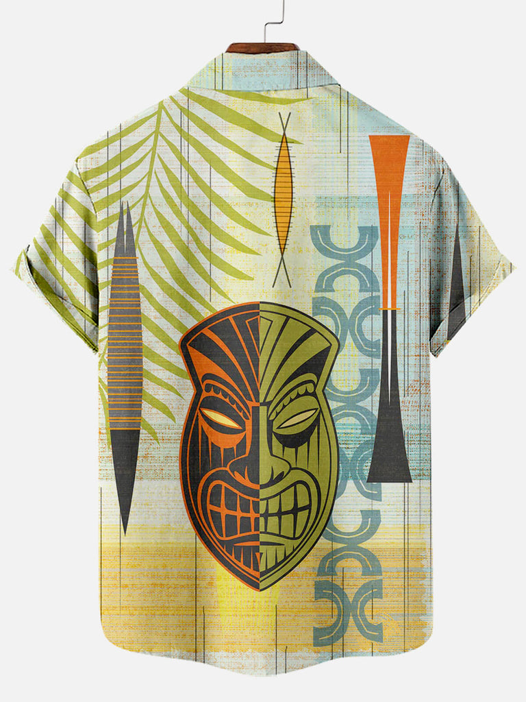 Tiki Tribal Mask Stitching Hawaiian Print Men's Short-sleeved ShirtMens short sleeve shirts Big and tall Mens shirts Short sleeve shirts for men Mens 4xl shirts Casual short sleeve shirts