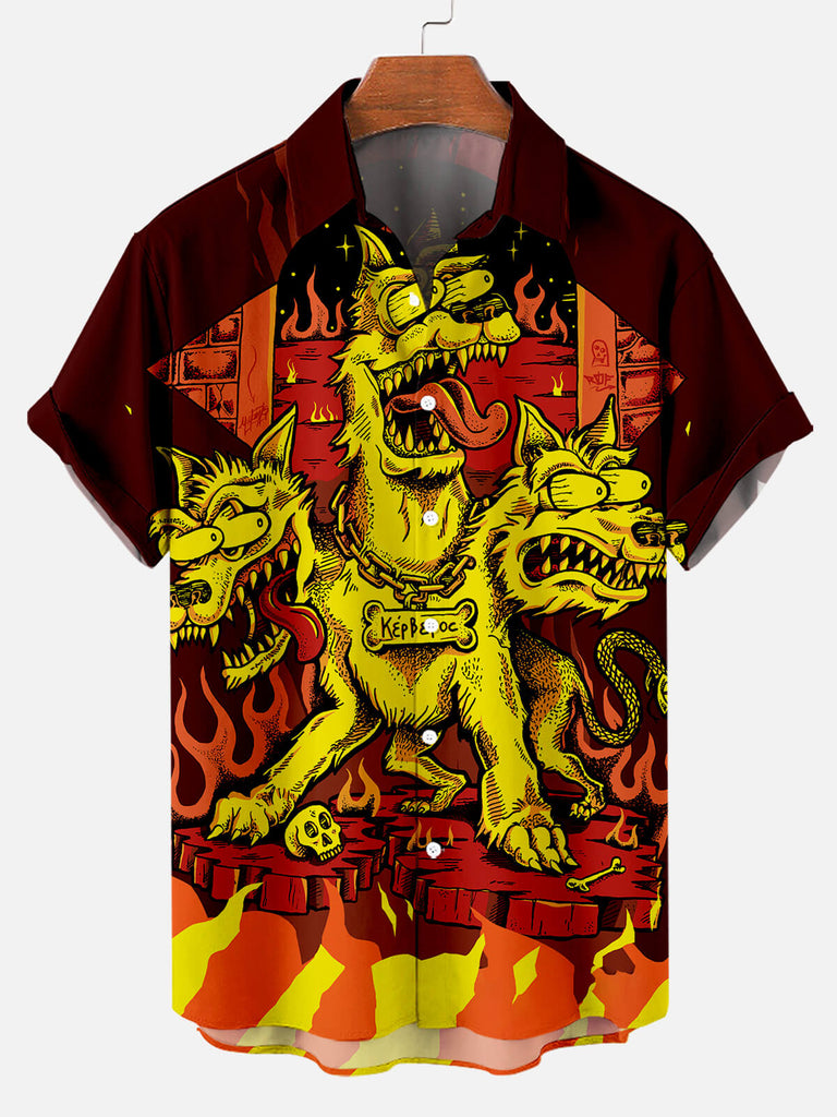 Men's Cerberus Three-Headed Dog Pattern Men's Short Sleeve TopsMens short sleeve shirts Big and tall Mens shirts Short sleeve shirts for men Mens 4xl shirts Casual short sleeve shirts