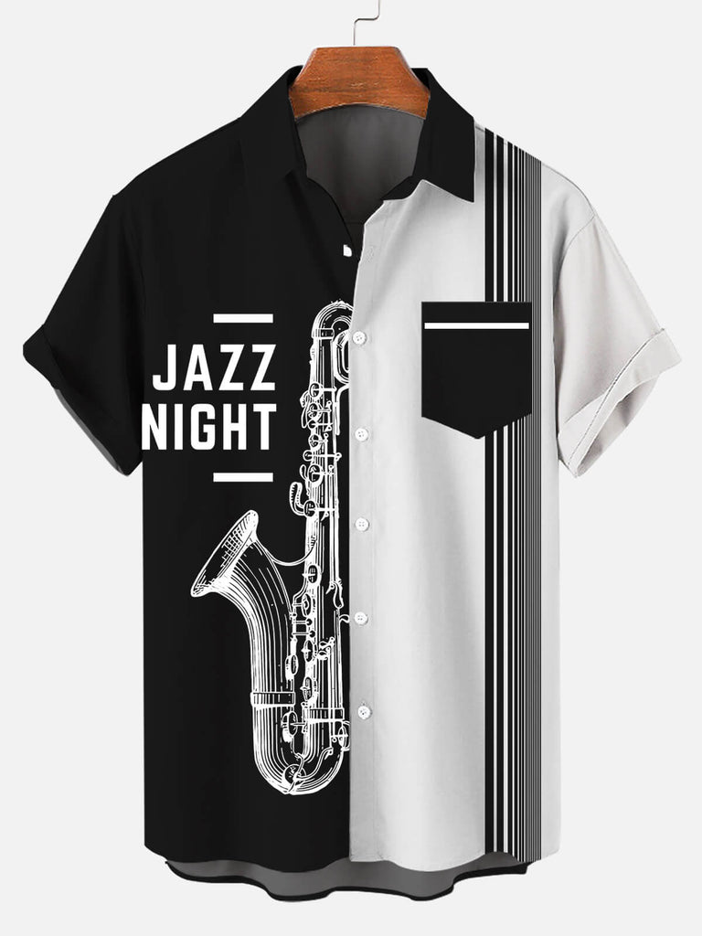 Music Festival Jazz Night Stripes Men's Short Sleeve ShirtMens short sleeve shirts Big and tall Mens shirts Short sleeve shirts for men Mens 4xl shirts Casual short sleeve shirts