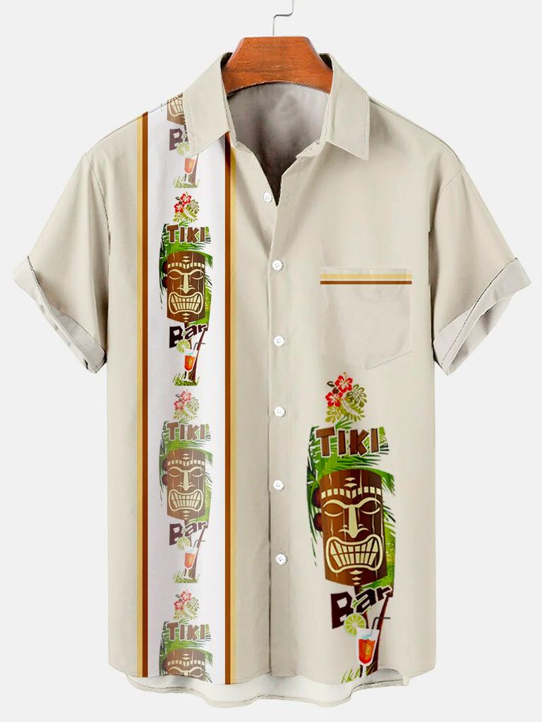 Men's Hawaiian Tiki Print Bowling Casual Short Sleeve Shirt with Chest PockerMens short sleeve shirts Big and tall Mens shirts Short sleeve shirts for men Mens 4xl shirts Casual short sleeve shirts