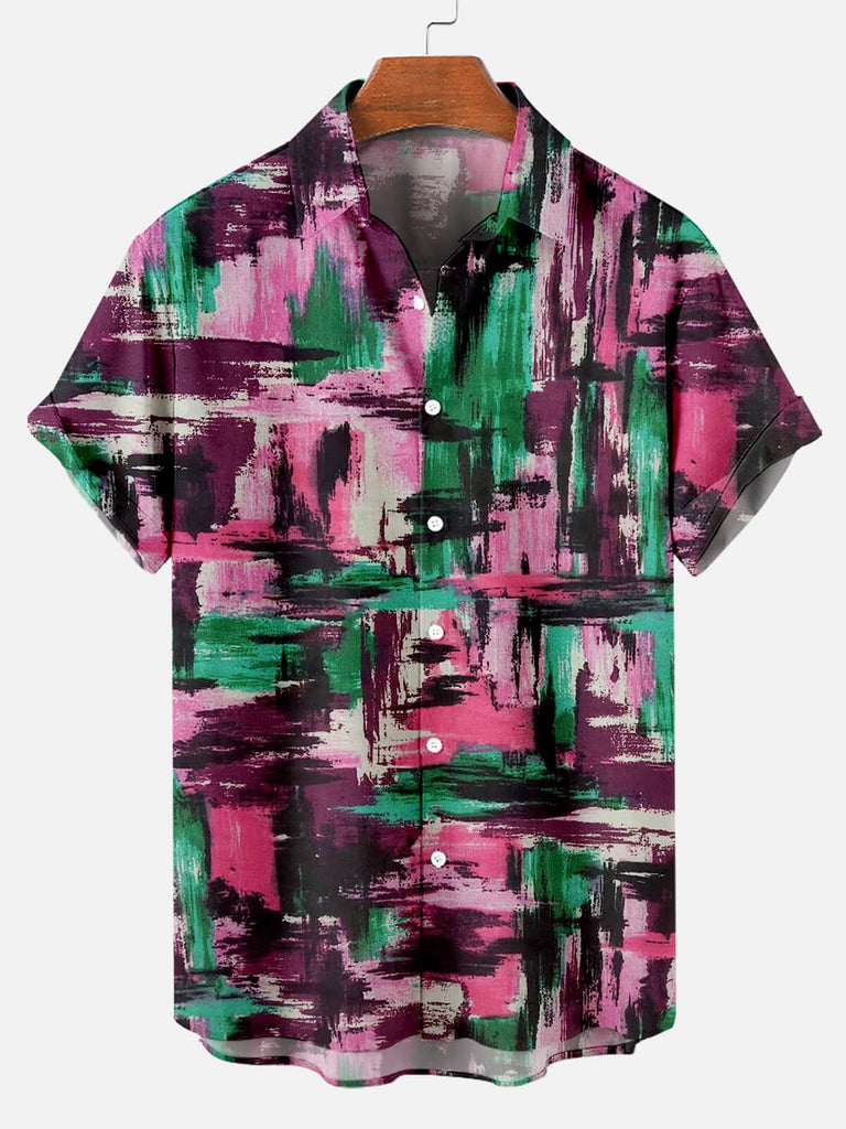 Retro Ethnic Pattern Men's Short Sleeve Tops Pink / MMens short sleeve shirts Big and tall Mens shirts Short sleeve shirts for men Mens 4xl shirts Casual short sleeve shirts