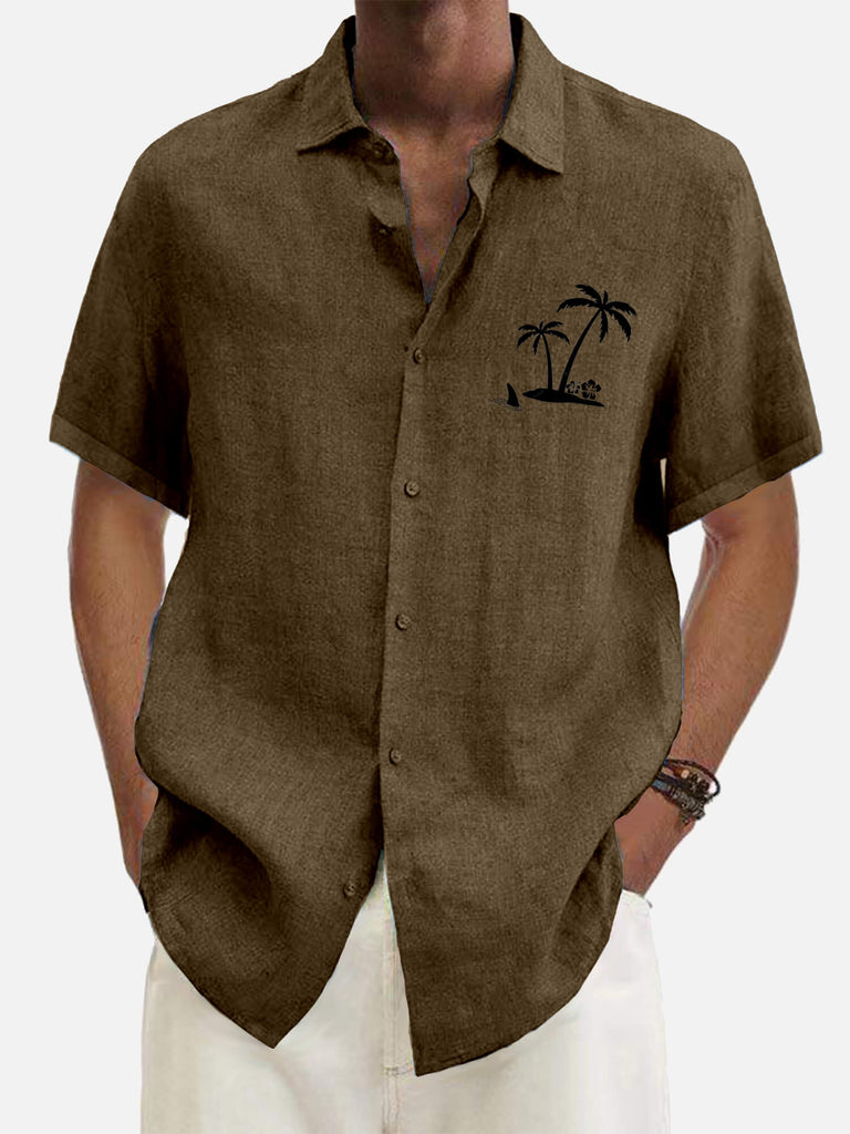 Hawaiian Coconut Tree Cowboy's Men's Short Sleeve Tops Brown / MMens short sleeve shirts Big and tall Mens shirts Short sleeve shirts for men Mens 4xl shirts Casual short sleeve shirts