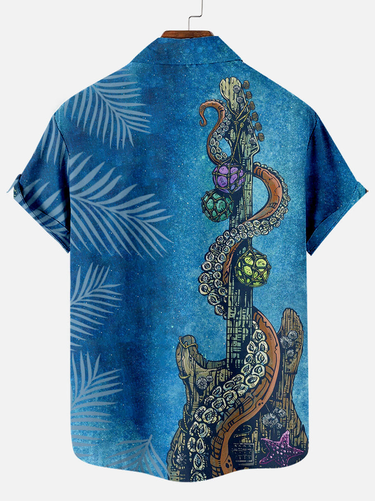 Deep Sea Guitar Pattern Men's Short Sleeve TopsMens short sleeve shirts Big and tall Mens shirts Short sleeve shirts for men Mens 4xl shirts Casual short sleeve shirts