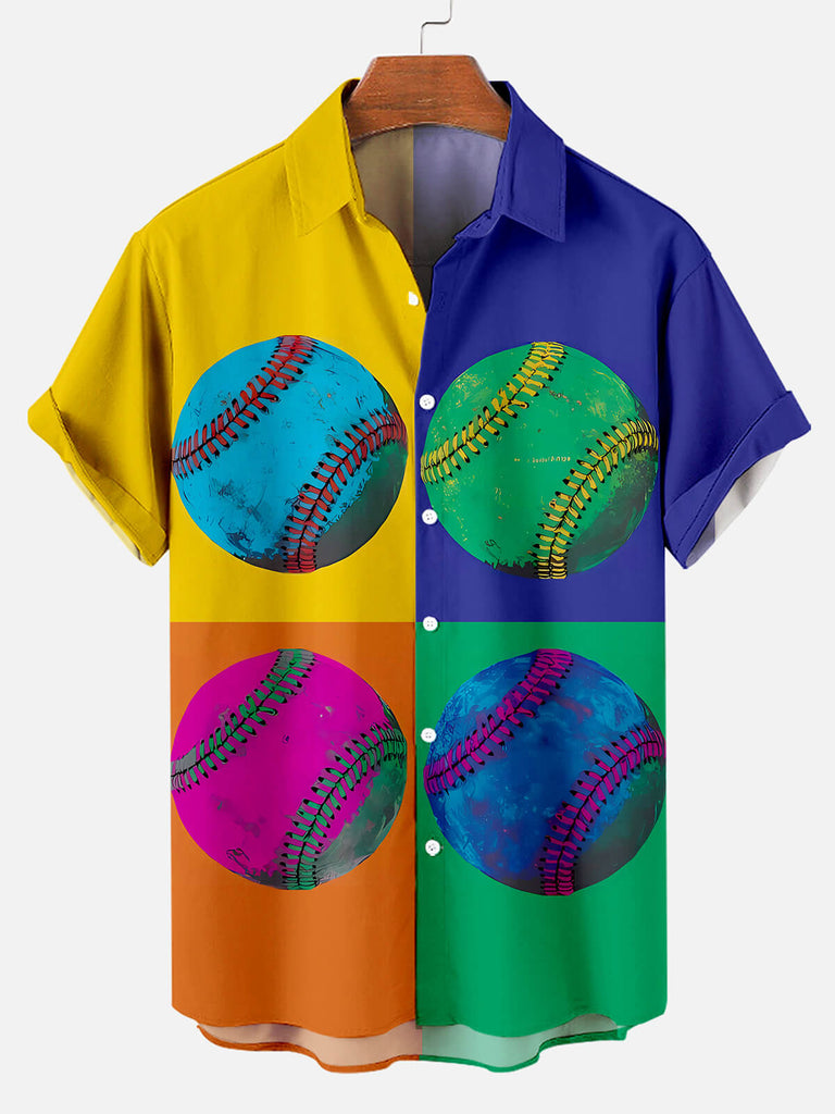 Baseball Pattern Men's Hawaiian Short Sleeve ShirtMens short sleeve shirts Big and tall Mens shirts Short sleeve shirts for men Mens 4xl shirts Casual short sleeve shirts