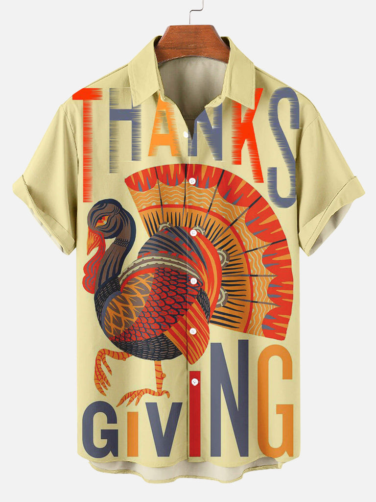 Thanksgiving Turkey Men's Short Sleeve Shirt Yellow / M